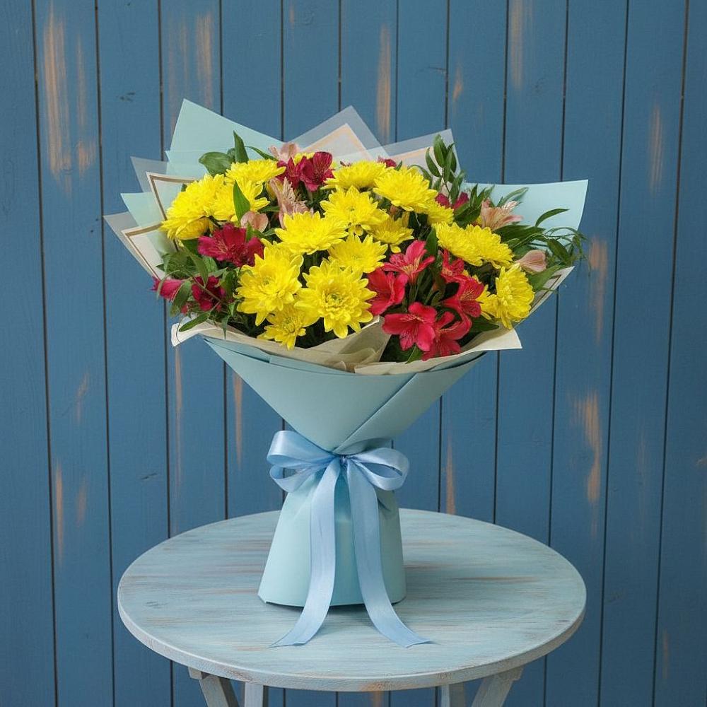 Букет цветов из: Альстромерии и Хризантемы в Елани