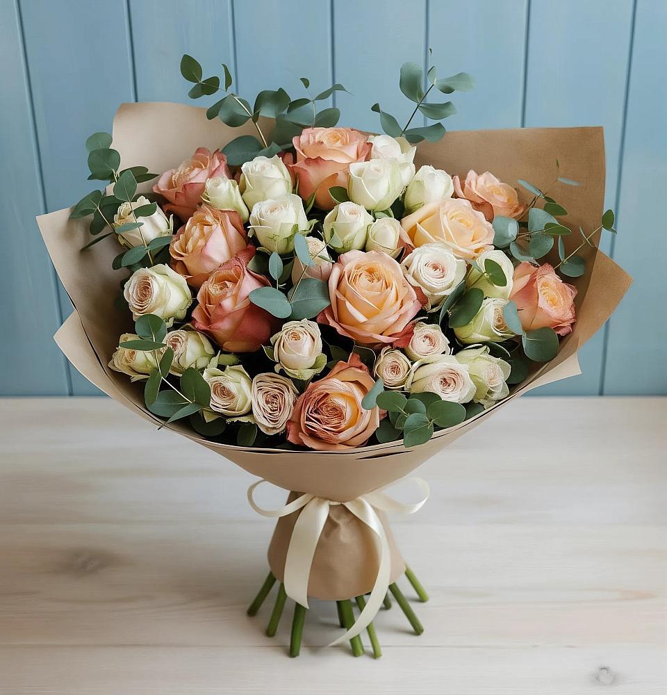 Букет цветов из: Альстромерии и Розы в Елани