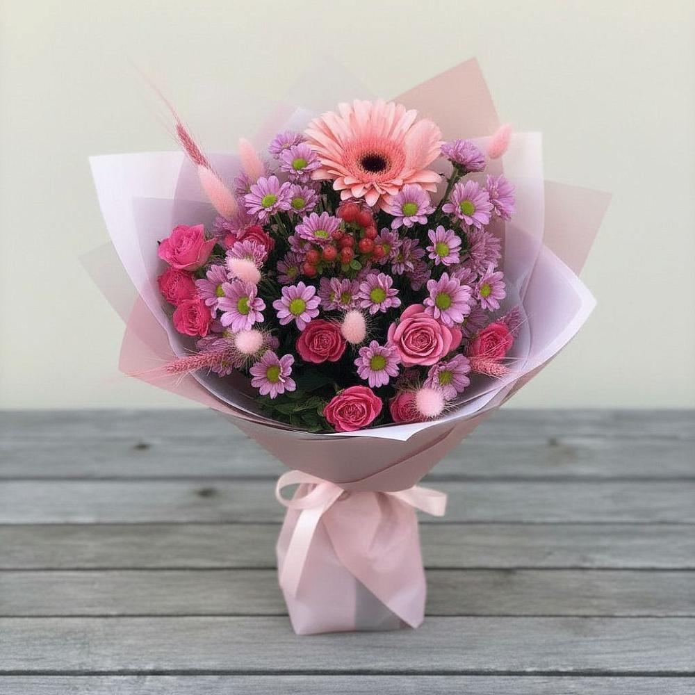 Букет цветов из: Розы, Герберы и Хризантемы в Елани