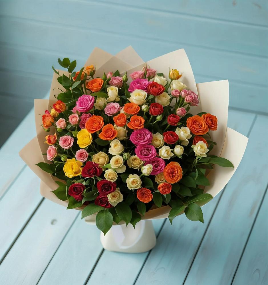 Букет Микс из разноцветных кустовых роз в Елани