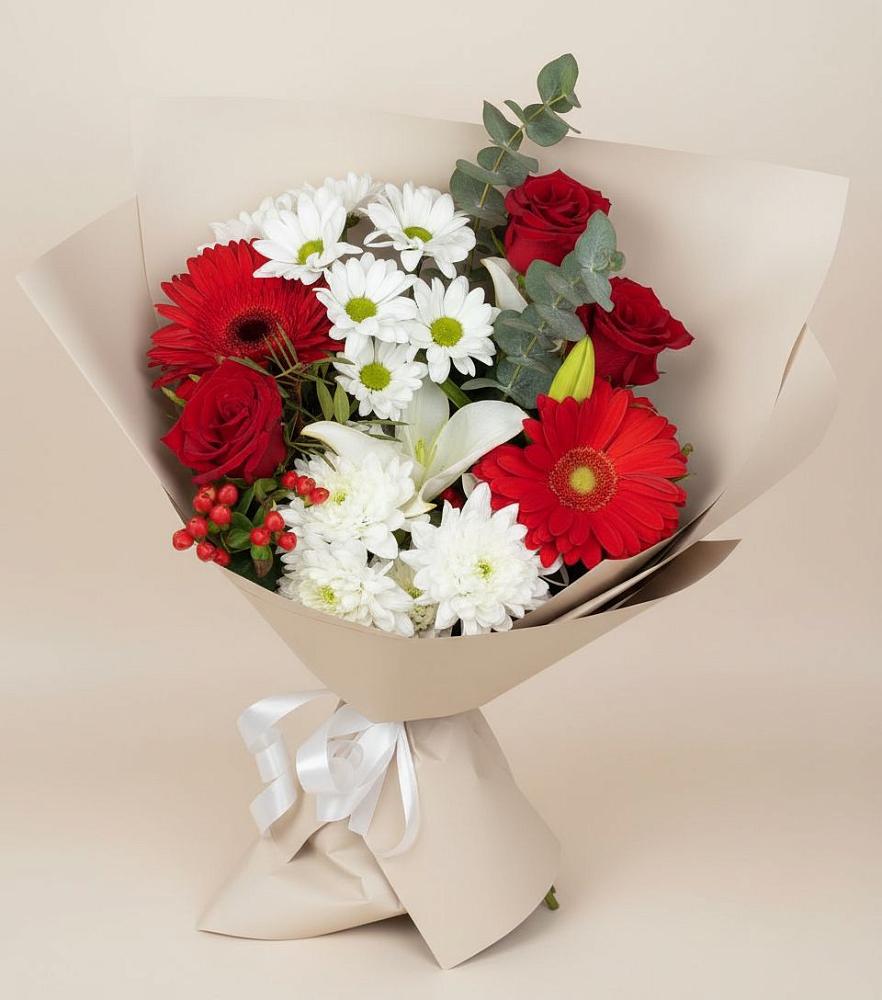 Букет цветов из: Розы, Хризантемы, Герберы и Лилии в Елани