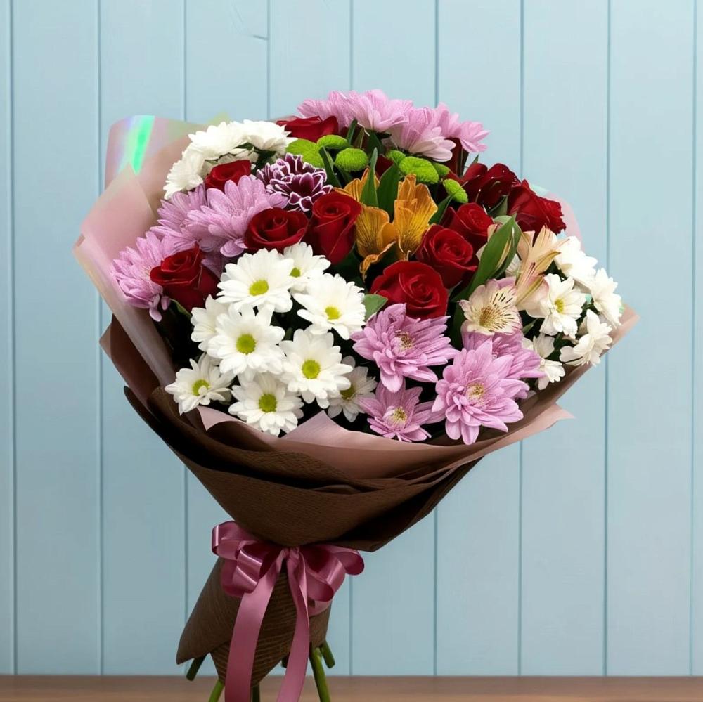 Букет цветов из: Розы, Хризантемы и Альстромерии в Елани