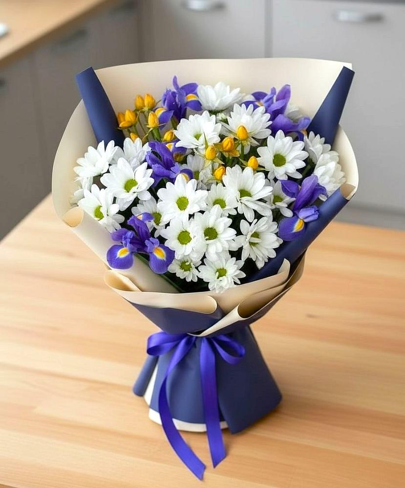 Букет цветов из: Розы, Ирисы и Хризантемы в Елани