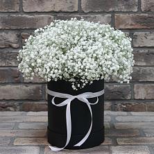 Цветочная композиция из Гипсофила в шляпной коробке в Елани